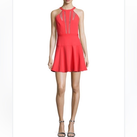 BCBGMAXAZRIA Halter Mesh Red Mini Dress - Picture 2 of 10